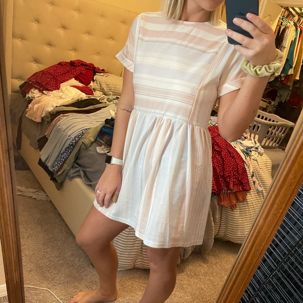 Pink and blue pastel striped loose fitting dress